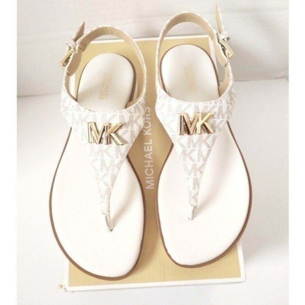 New! MICHAEL KORS Women's MK Logo Jilly T-Strap Sandals Shoes Open-Toe Vanilla 7 - Picture 6 of 9